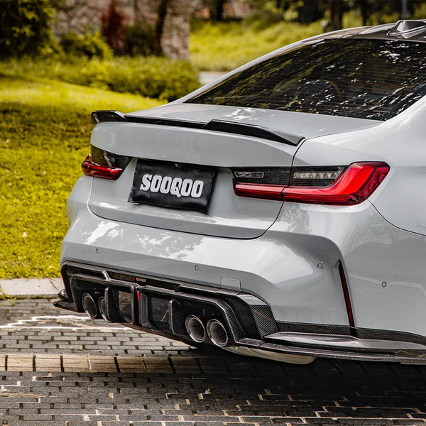 SooQoo BMW G80 & G81 M3 Rear Diffuser + Rear Splitters In Gloss Carbon Fibre