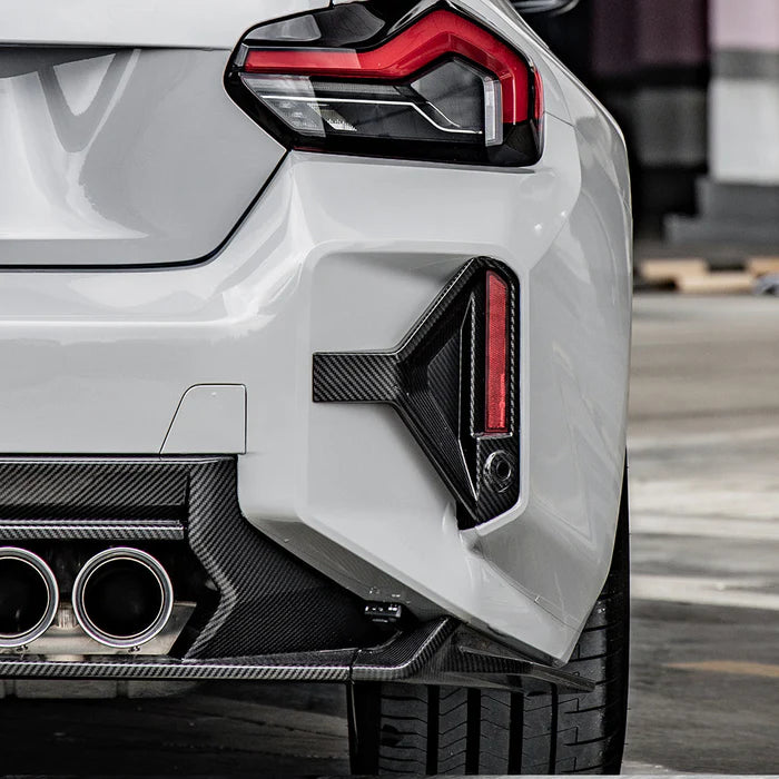 SooQoo BMW G87 M2 Rear Bumper Inserts In Gloss Carbon Fibre