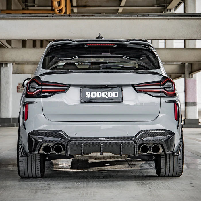 SooQoo BMW F97 X3M LCI SQ 3 Piece Rear Diffuser In Gloss Pre Preg Carbon Fibre (Facelift 2022+)