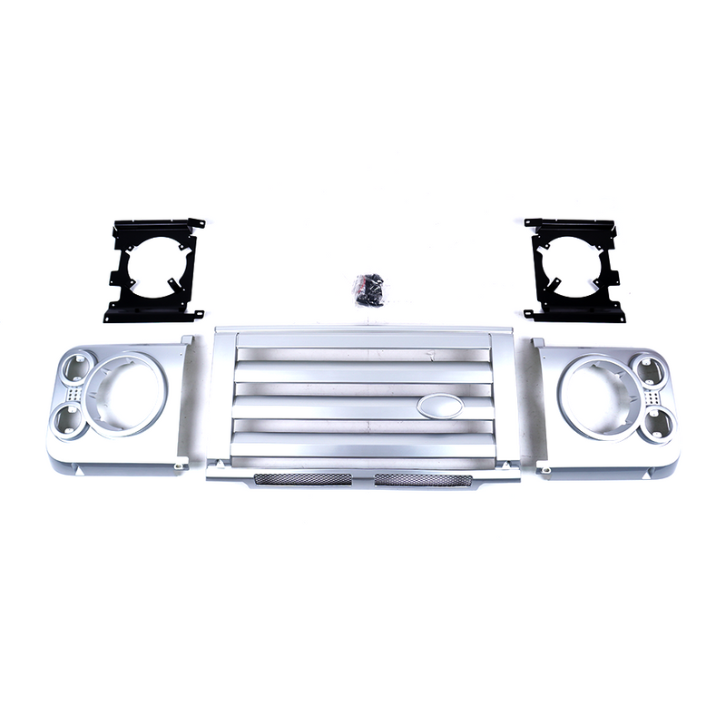 Land Rover Defender SVX Style Front Grille + Headlamp Cases Silver Original Lights